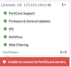 Unable to connect to FortiGuard servers